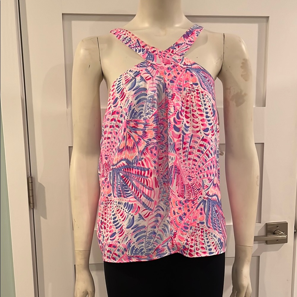 Lilly Pulitzer Small “Raz Berry Sea You Soon” Tropical Halter/Tank Top